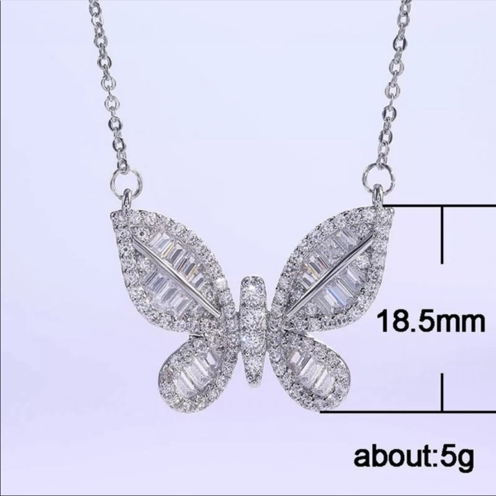 New 925 Silver Butterfly Diamond Necklace - Picture 4 of 4
